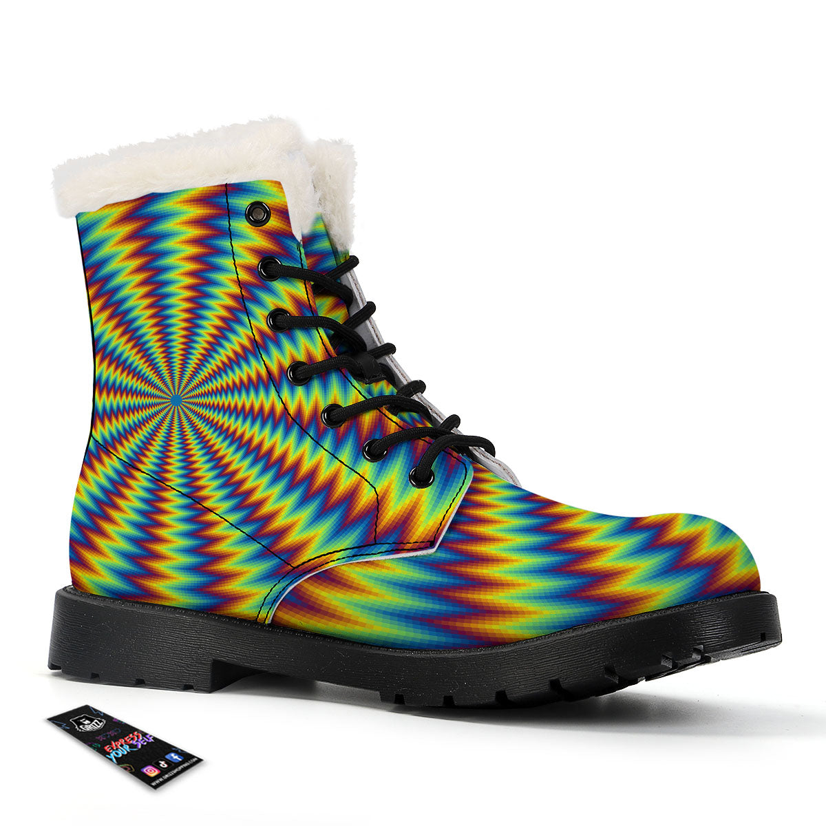 Trippy Psychedelic Rainbow Print Winter Boots-grizzshop