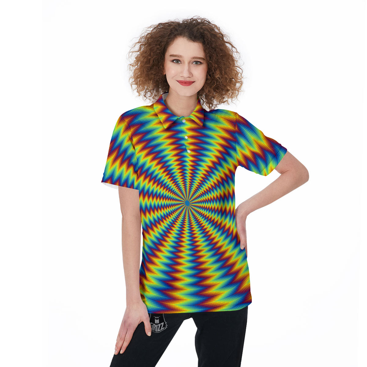 Trippy Psychedelic Rainbow Print Women's Golf Shirts-grizzshop