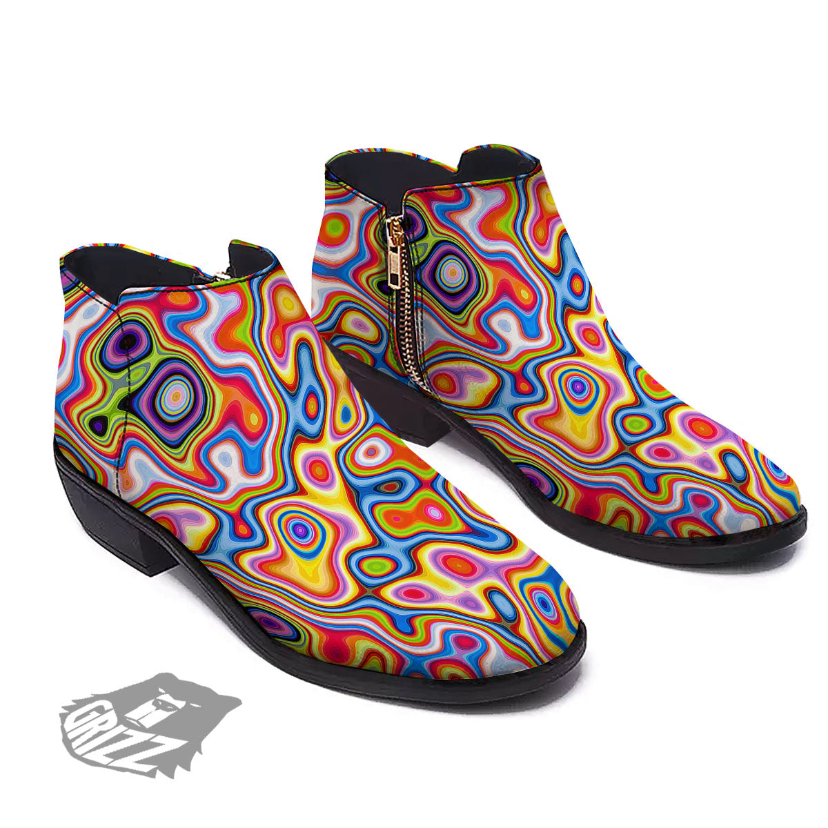 Trippy Rainbow Psychedelic Print Ankle Boots-grizzshop