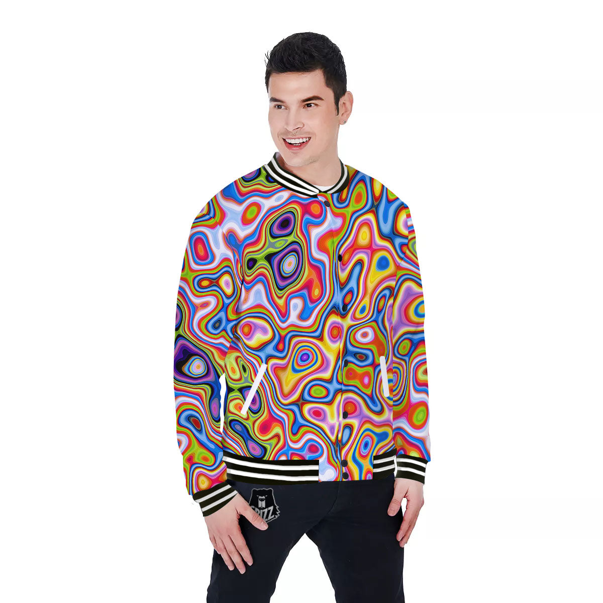 Trippy Rainbow Psychedelic Print Baseball Jacket-grizzshop