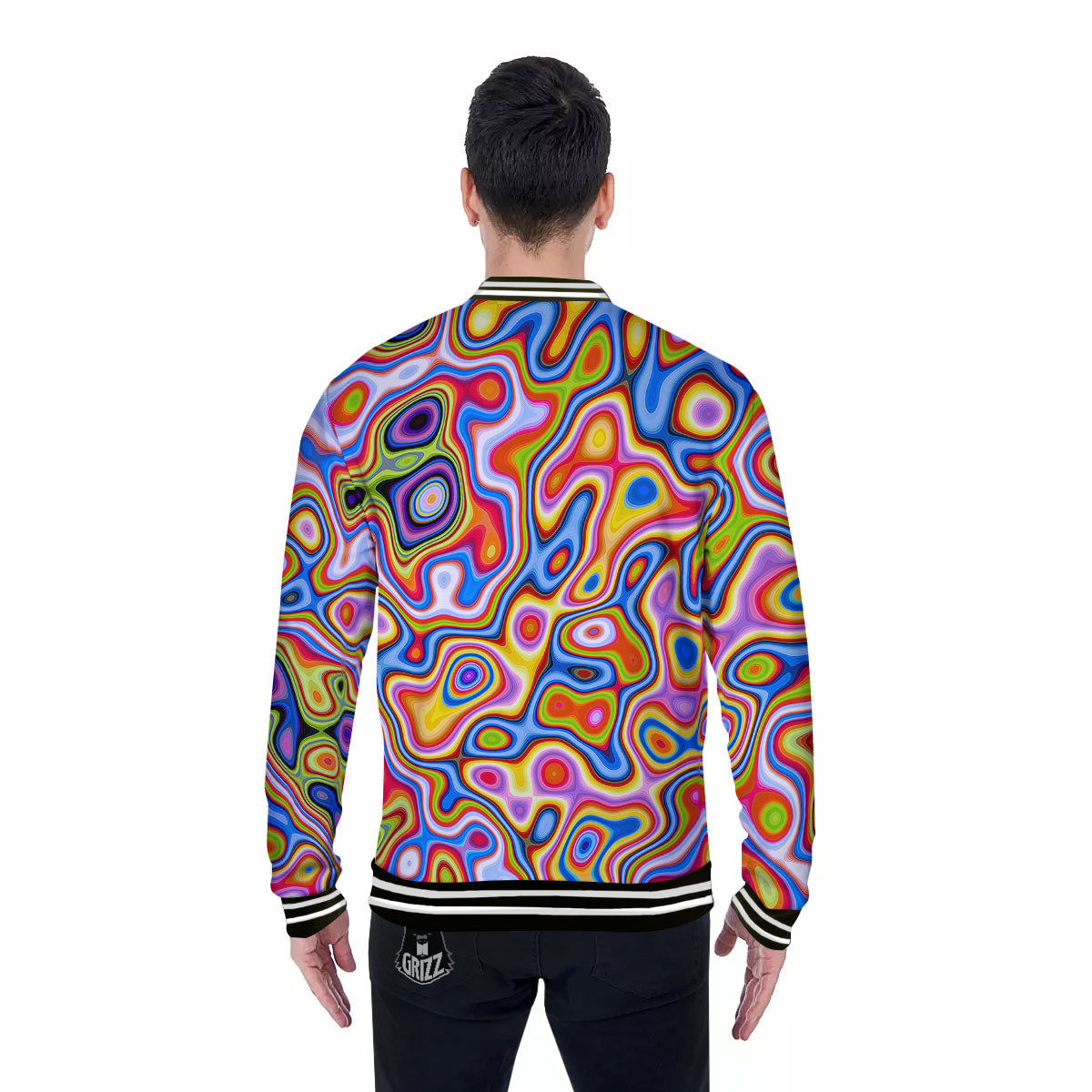 Trippy Rainbow Psychedelic Print Baseball Jacket-grizzshop