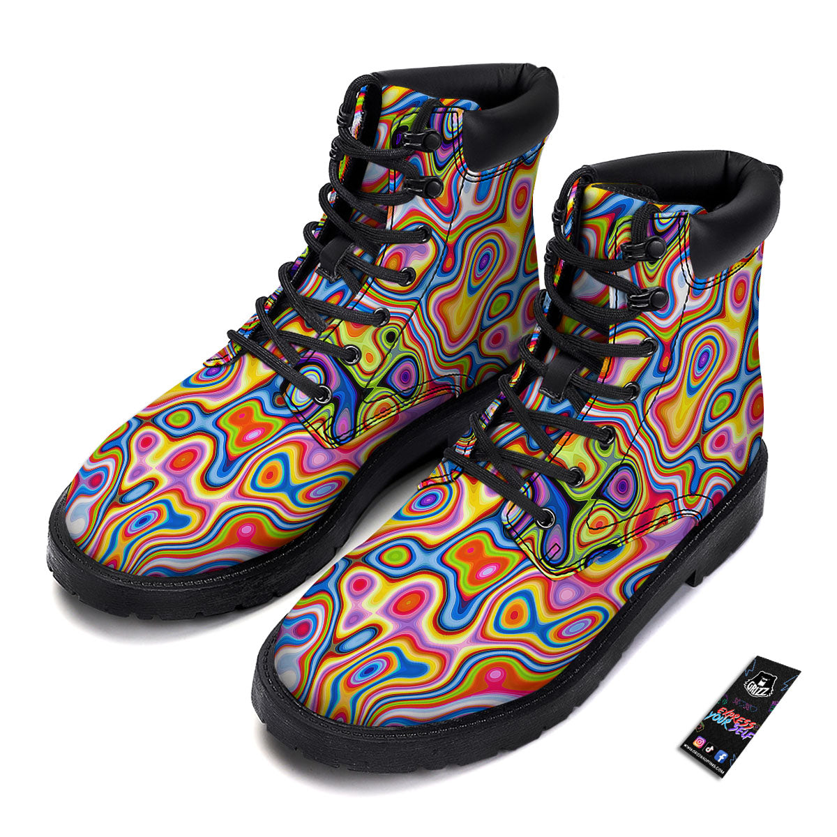 Trippy Rainbow Psychedelic Print Boots-grizzshop
