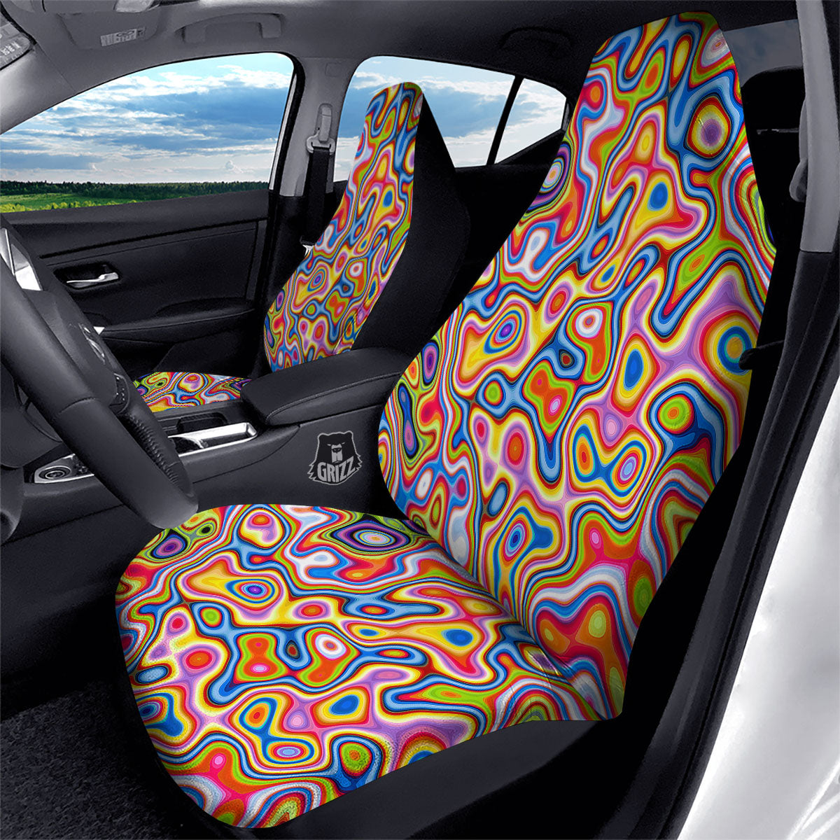 Trippy Rainbow Psychedelic Print Car Seat Covers-grizzshop