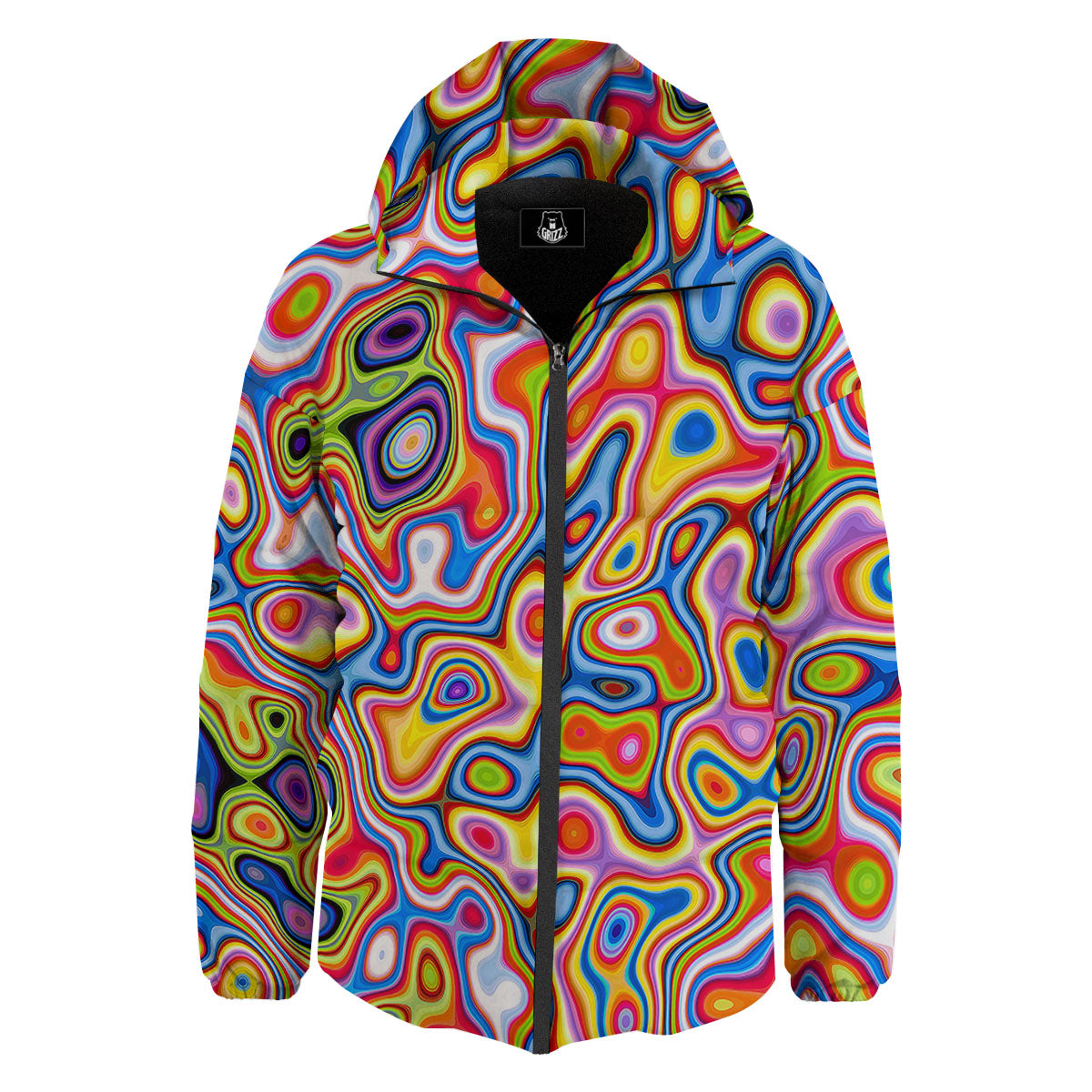 Trippy Rainbow Psychedelic Print Down Jacket-grizzshop