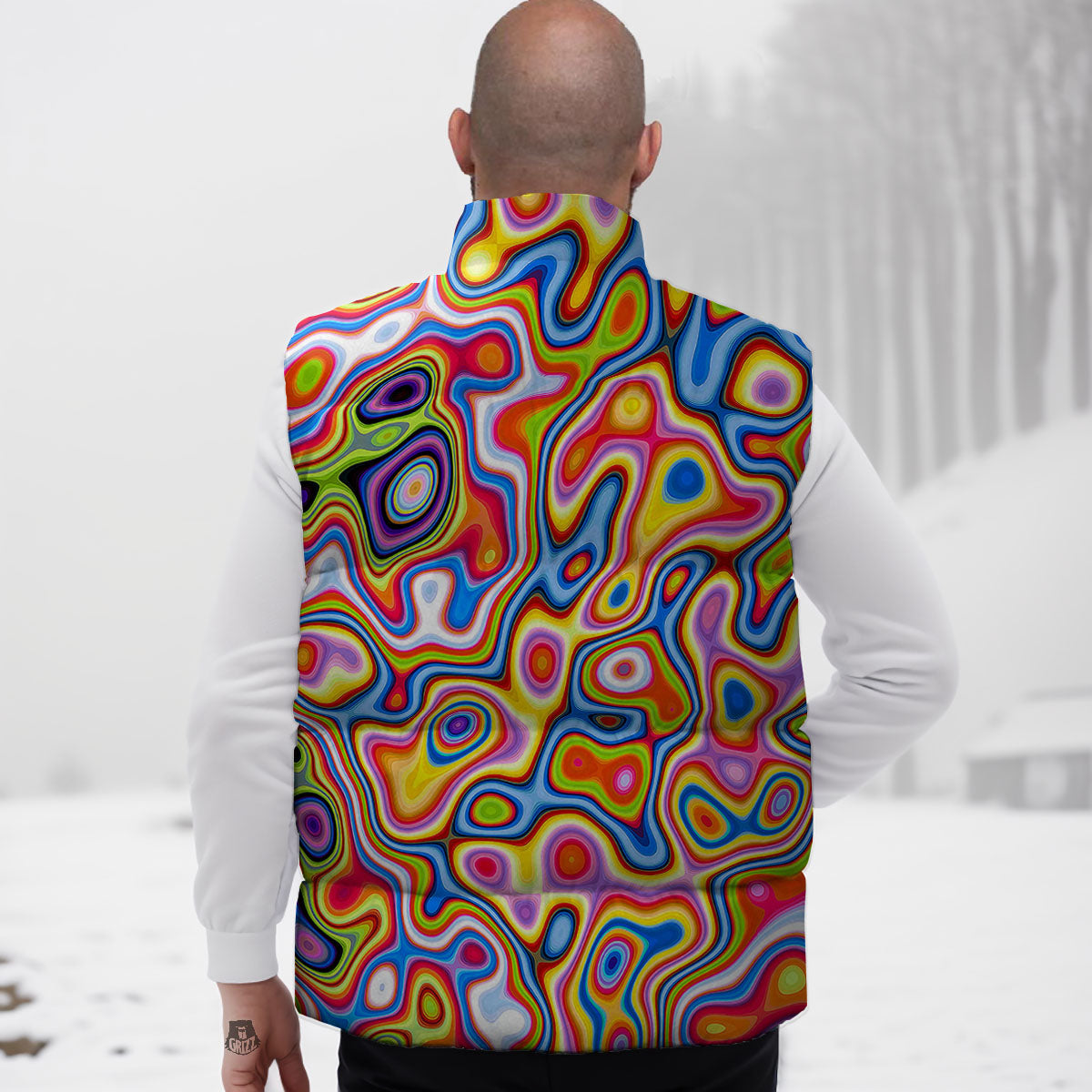 Trippy Rainbow Psychedelic Print Down Vest