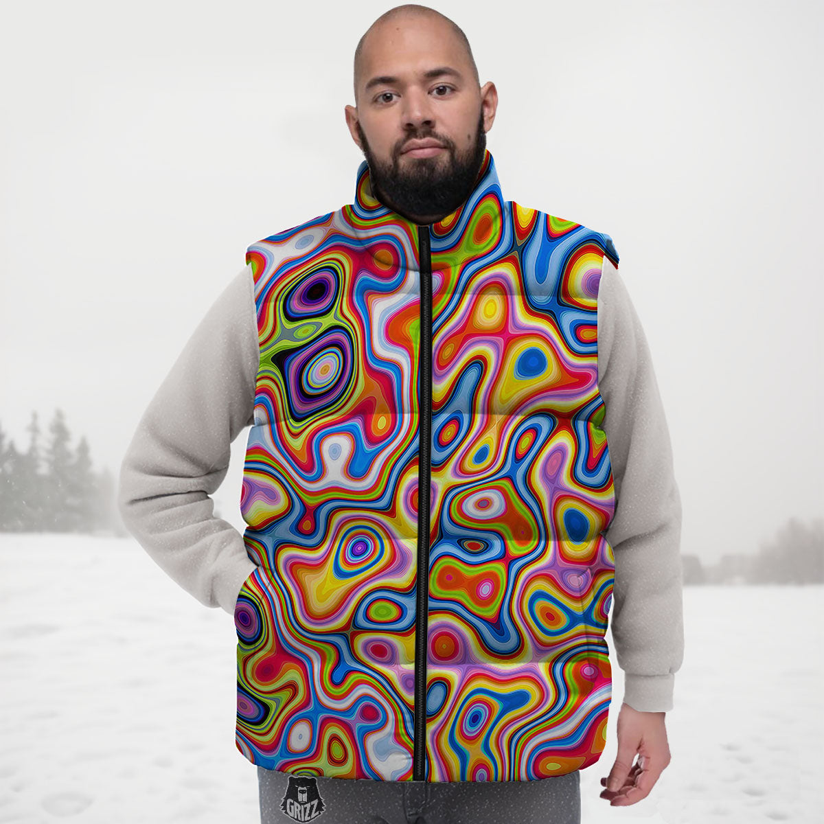Trippy Rainbow Psychedelic Print Down Vest