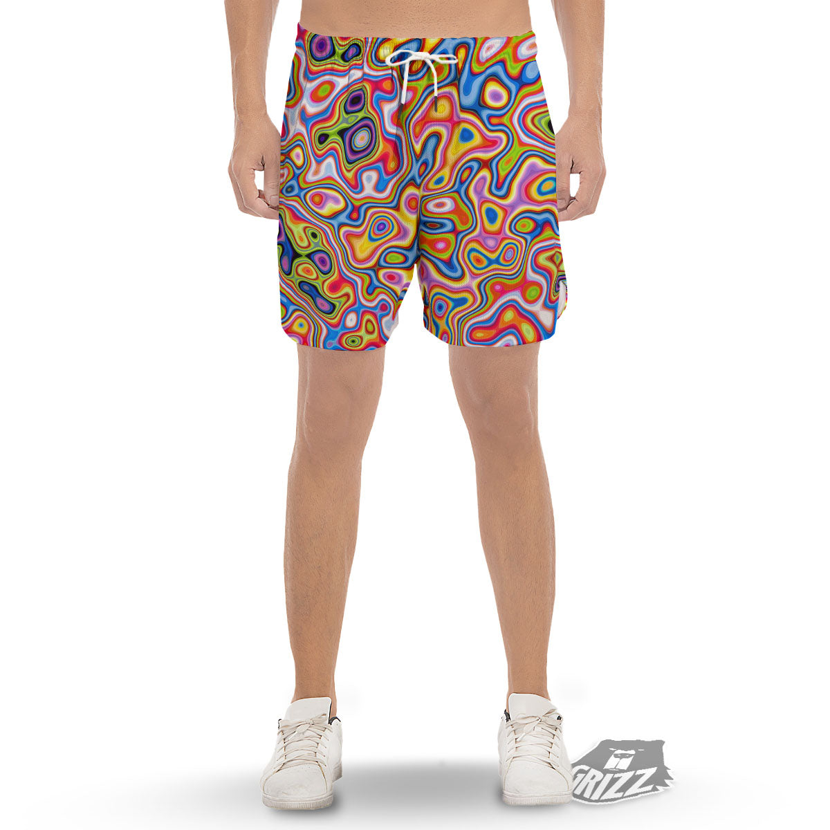 Trippy Rainbow Psychedelic Print Men's Gym Shorts-grizzshop