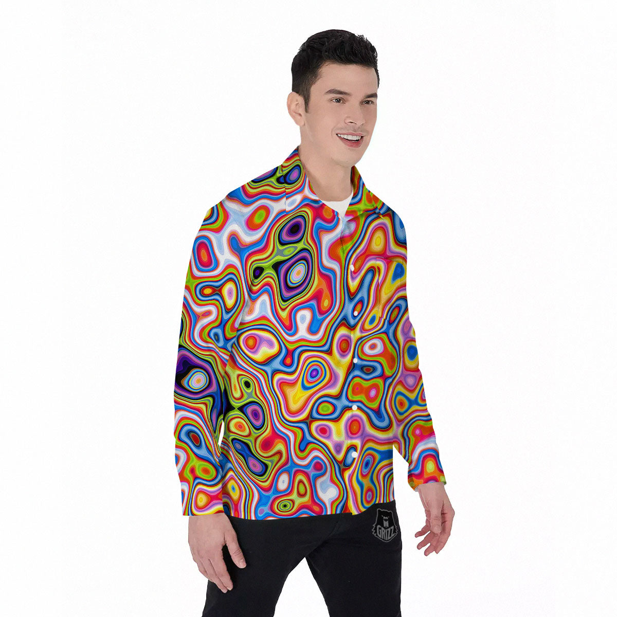 Trippy Rainbow Psychedelic Print Men's Long Sleeve Shirts-grizzshop