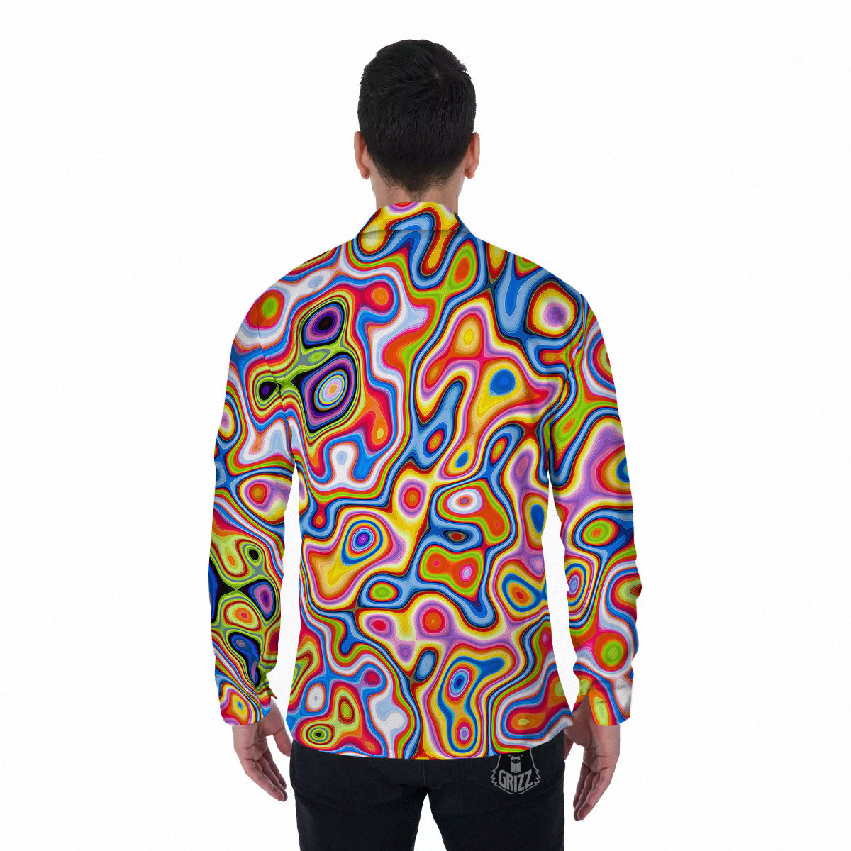 Trippy Rainbow Psychedelic Print Men's Long Sleeve Shirts-grizzshop