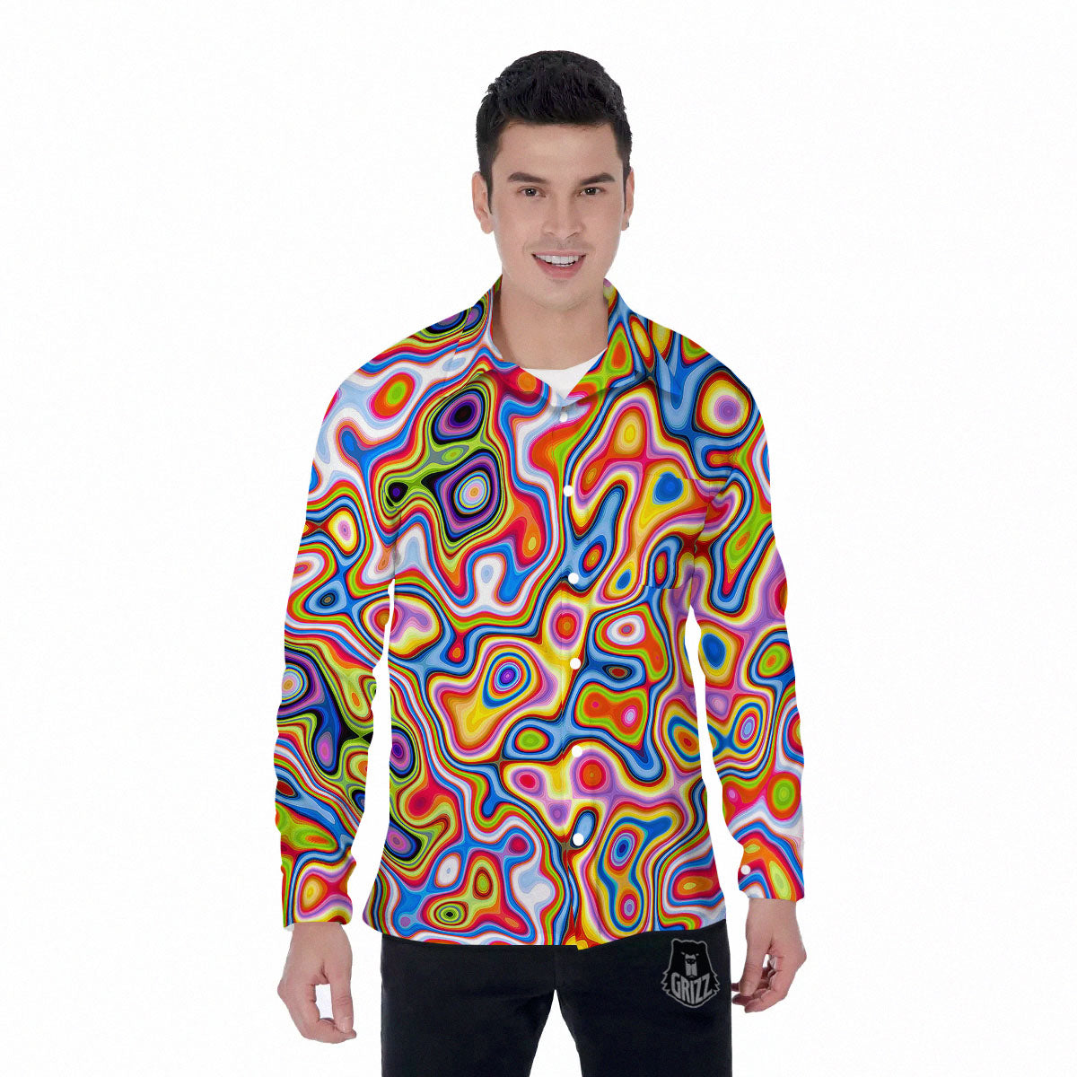 Trippy Rainbow Psychedelic Print Men's Long Sleeve Shirts-grizzshop