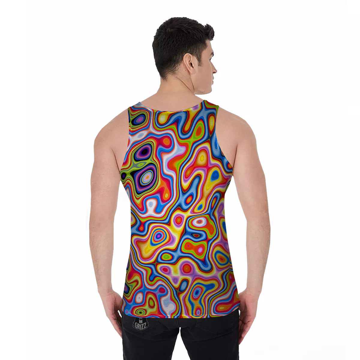 Trippy Rainbow Psychedelic Print Men's Tank Top-grizzshop