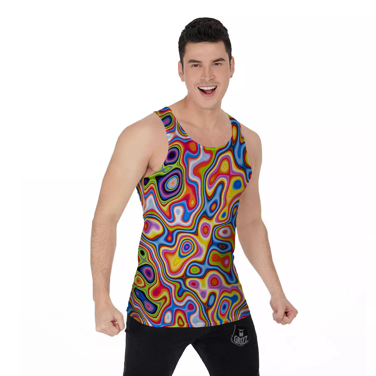 Trippy Rainbow Psychedelic Print Men's Tank Top-grizzshop