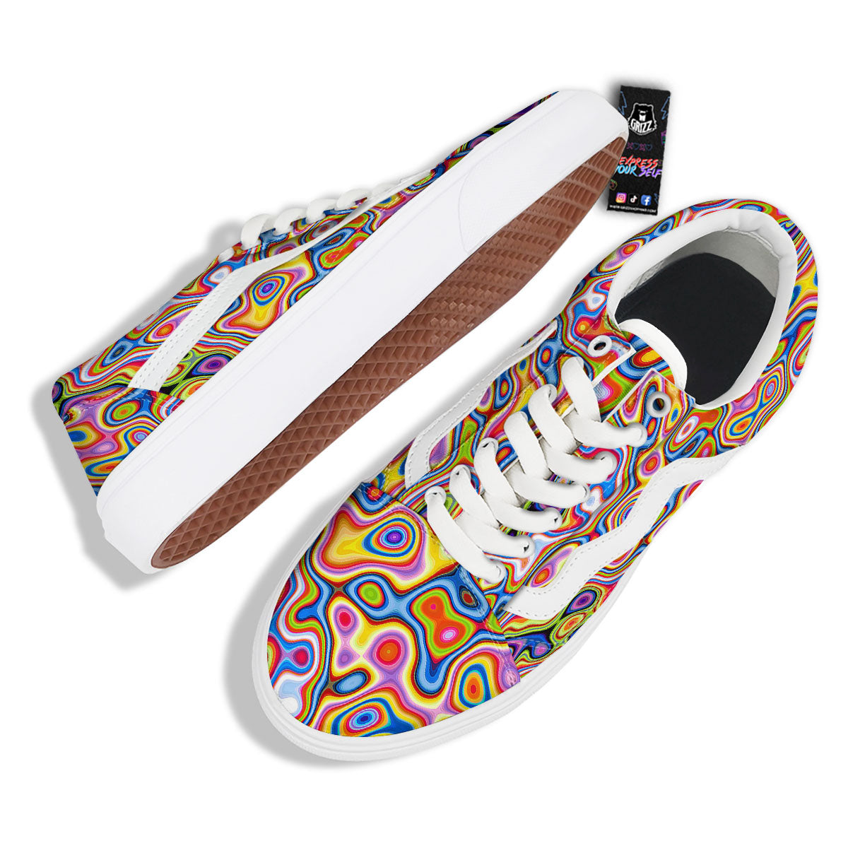 Trippy Rainbow Psychedelic Print Skate Shoes-grizzshop