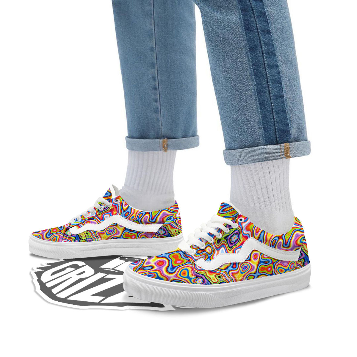 Trippy Rainbow Psychedelic Print Skate Shoes-grizzshop