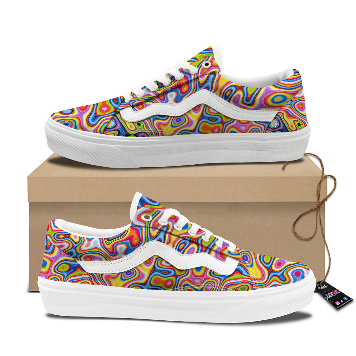 Trippy Rainbow Psychedelic Print Skate Shoes-grizzshop