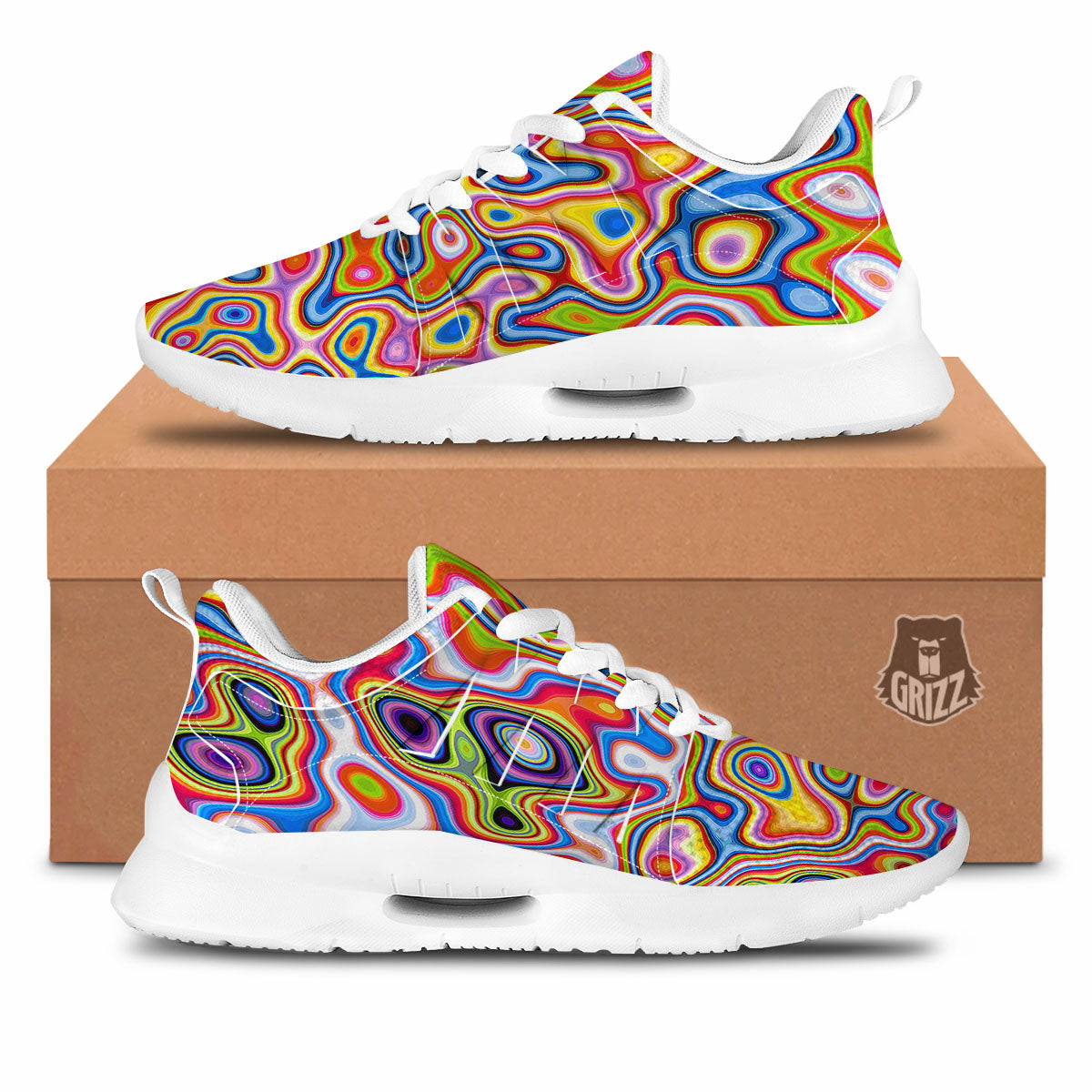 Trippy Rainbow Psychedelic Print Tennis Shoes-grizzshop