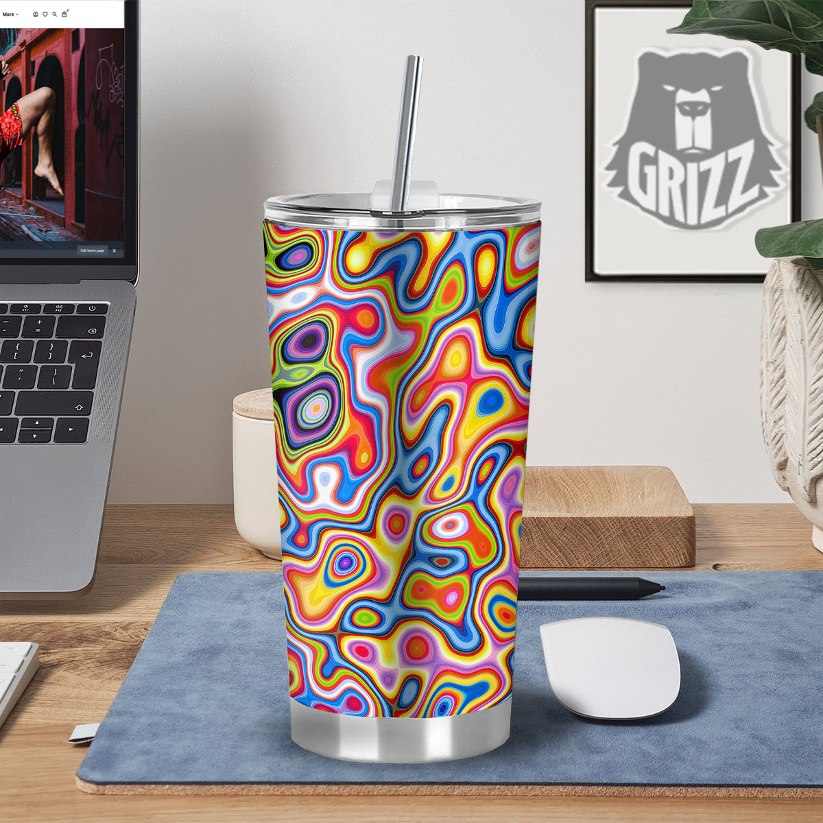 Trippy Rainbow Psychedelic Print Tumbler-grizzshop