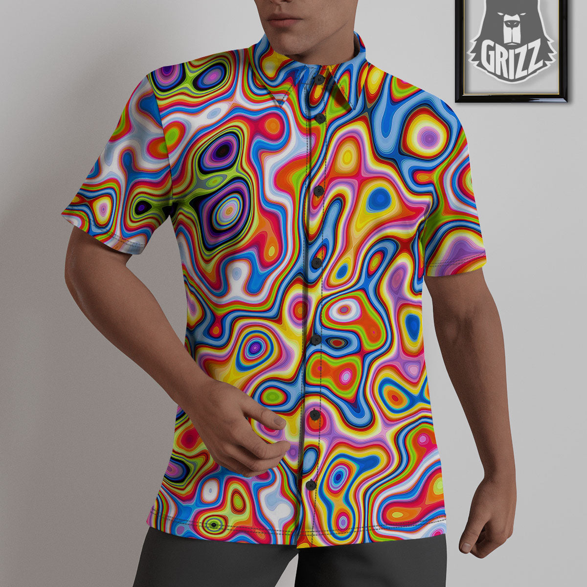 Trippy Rainbow Psychedelic Print Untucked Shirts-grizzshop
