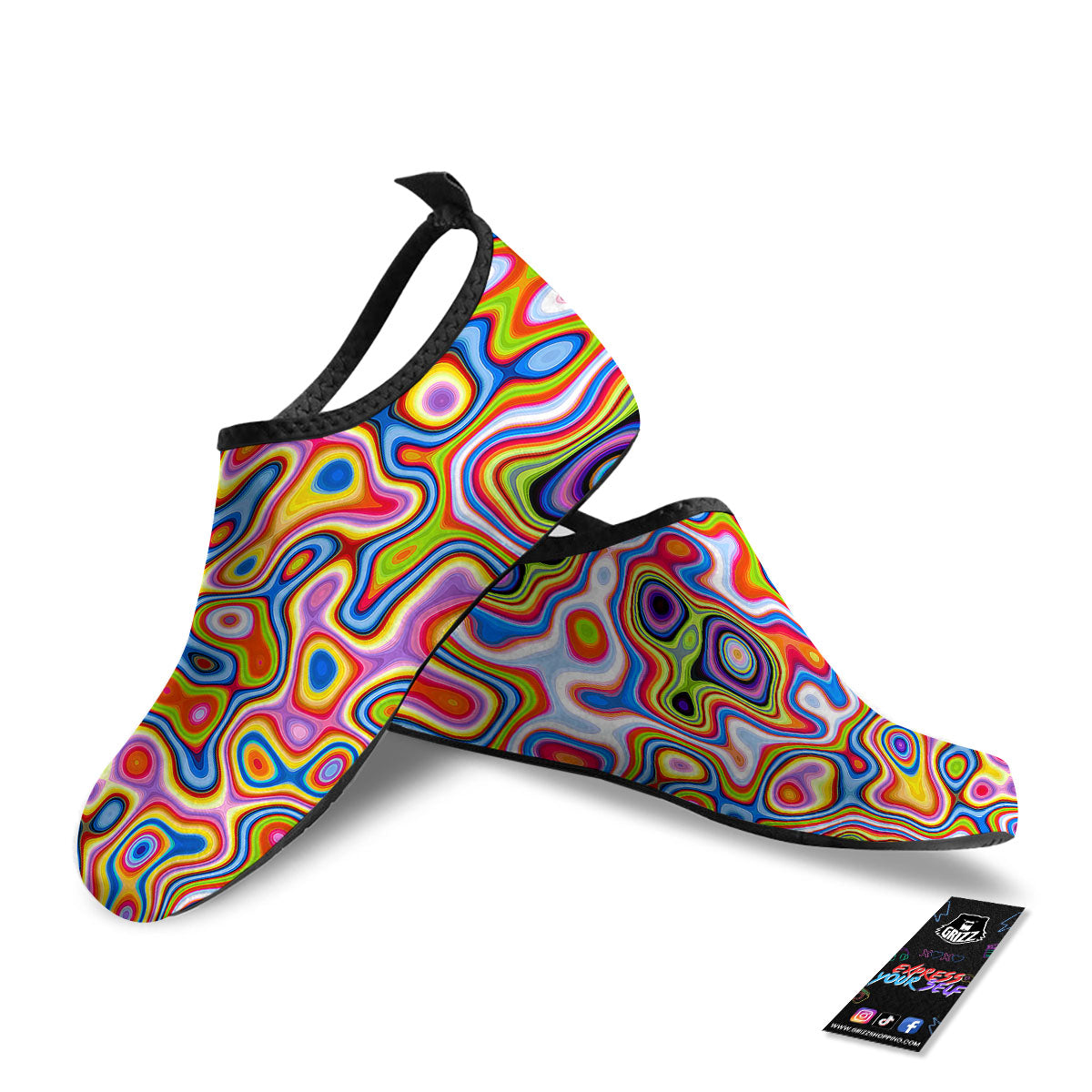 Trippy Rainbow Psychedelic Print Water Shoes-grizzshop