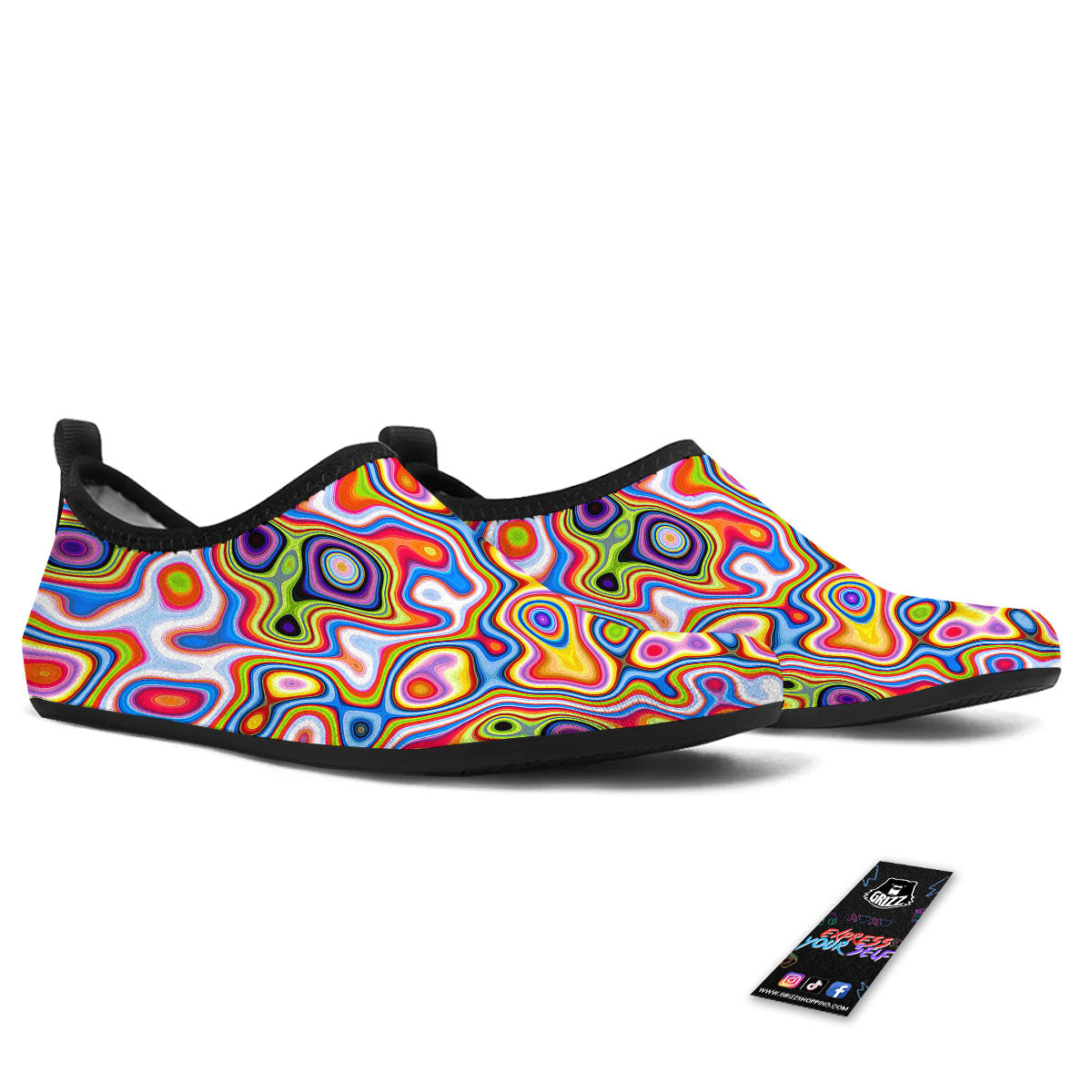 Trippy Rainbow Psychedelic Print Water Shoes-grizzshop