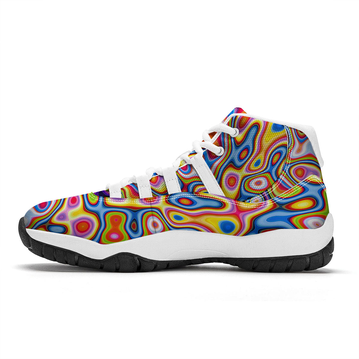 Trippy Rainbow Psychedelic Print White Bball Shoes-grizzshop