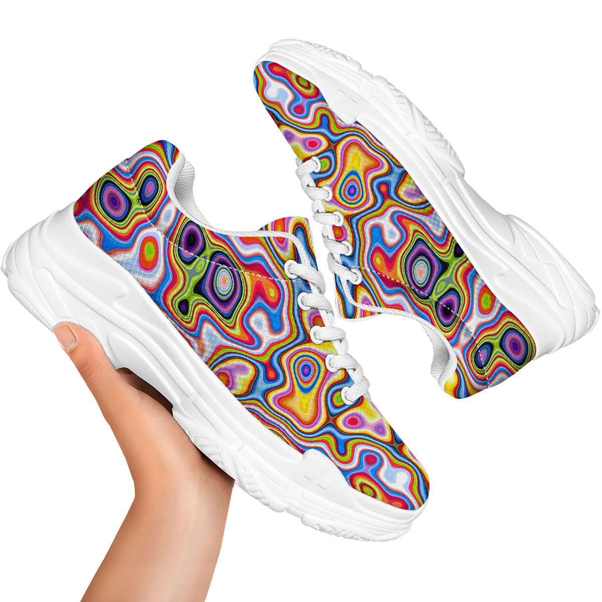 Trippy Rainbow Psychedelic Print White Chunky Shoes-grizzshop