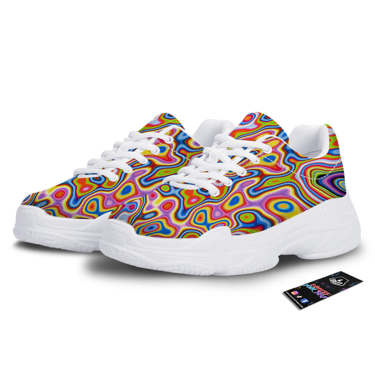 Trippy Rainbow Psychedelic Print White Chunky Shoes-grizzshop