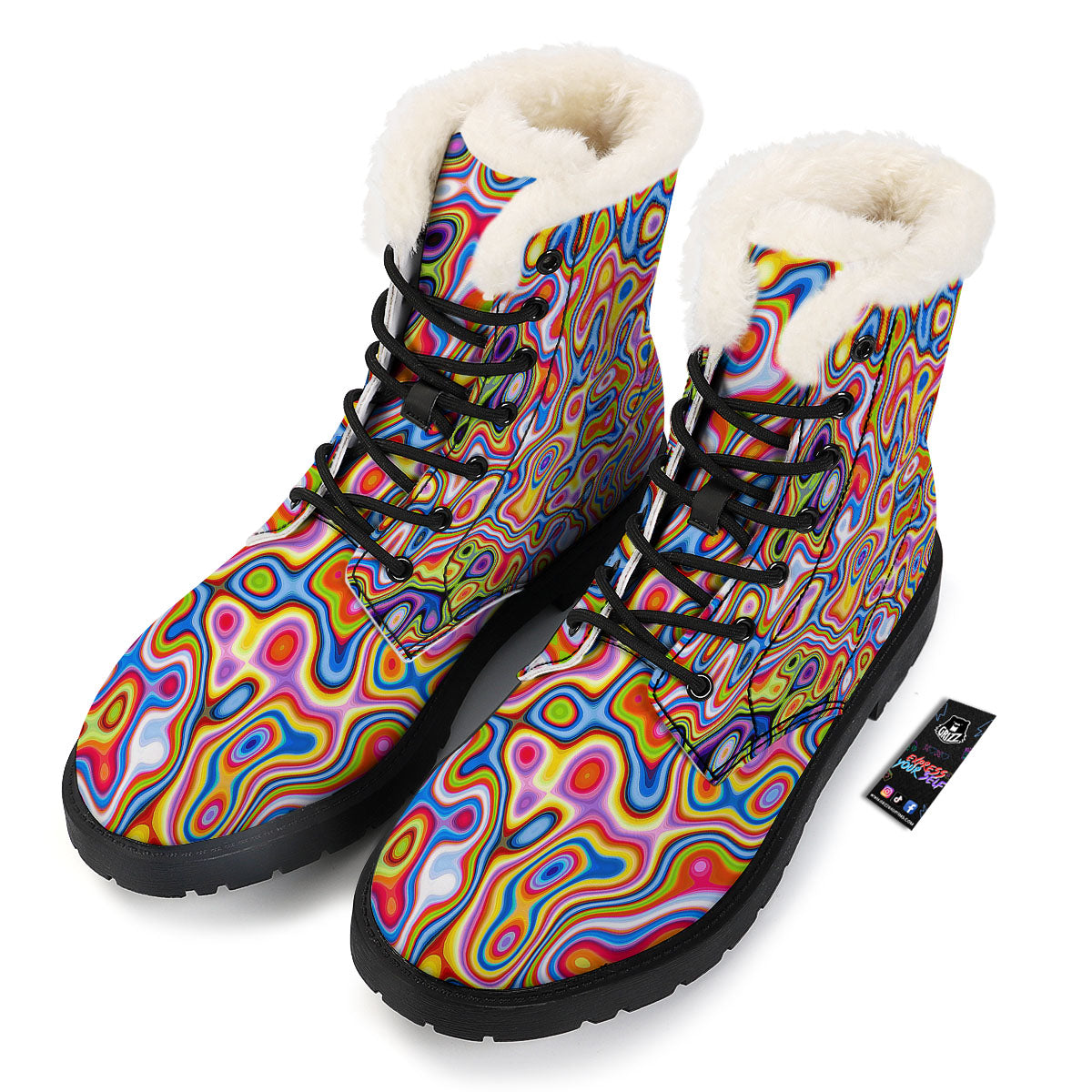 Trippy Rainbow Psychedelic Print Winter Boots-grizzshop
