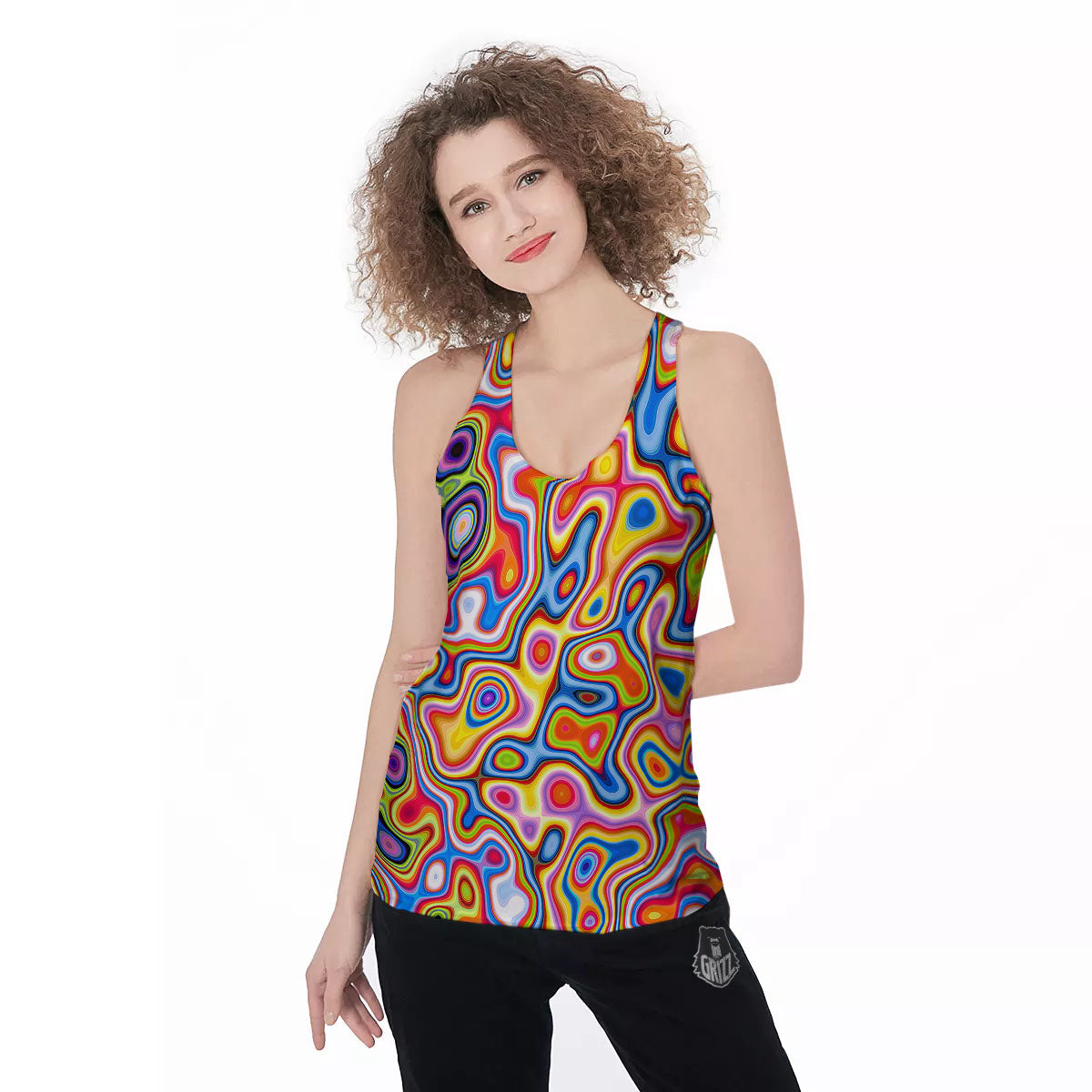 Trippy Rainbow Psychedelic Print Women's Racerback Tank Top-grizzshop