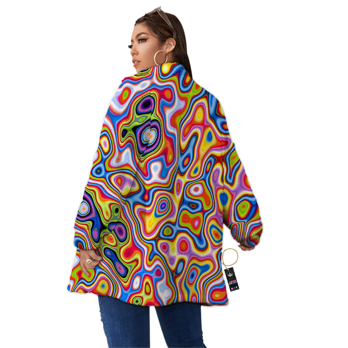Trippy Rainbow Psychedelic Print Women's Sherpa Jacket-grizzshop