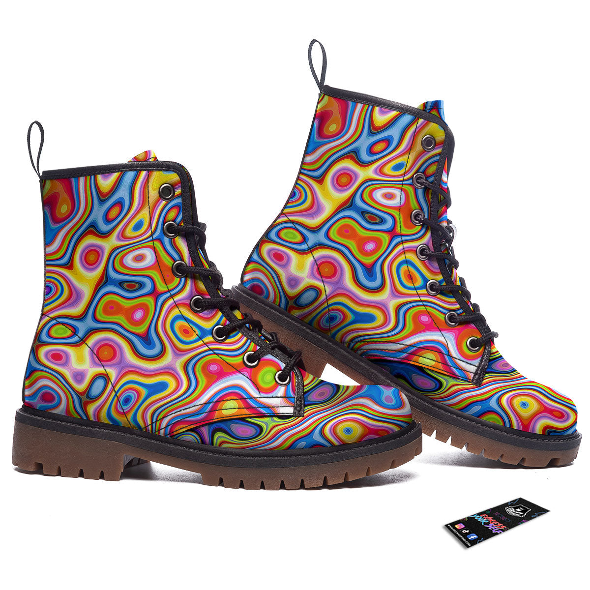 Trippy Rainbow Psychedelic Print Work Boots-grizzshop