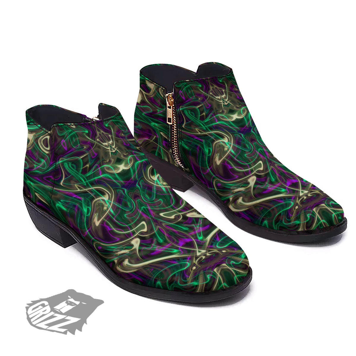 Trippy Smoke Psychedelic Print Ankle Boots-grizzshop