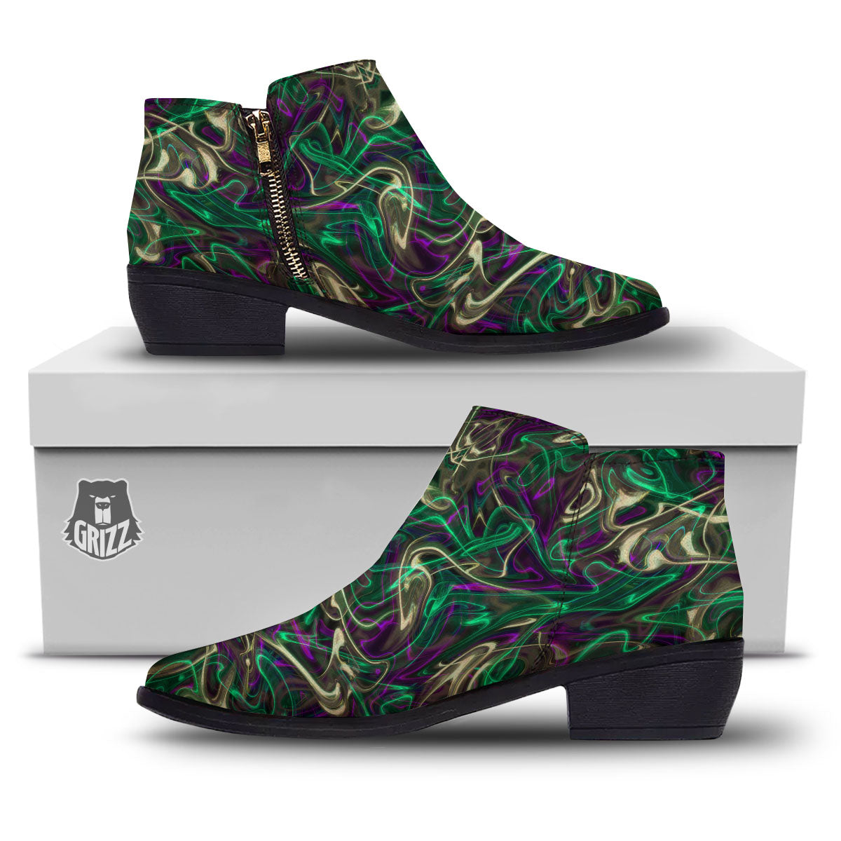 Trippy Smoke Psychedelic Print Ankle Boots-grizzshop