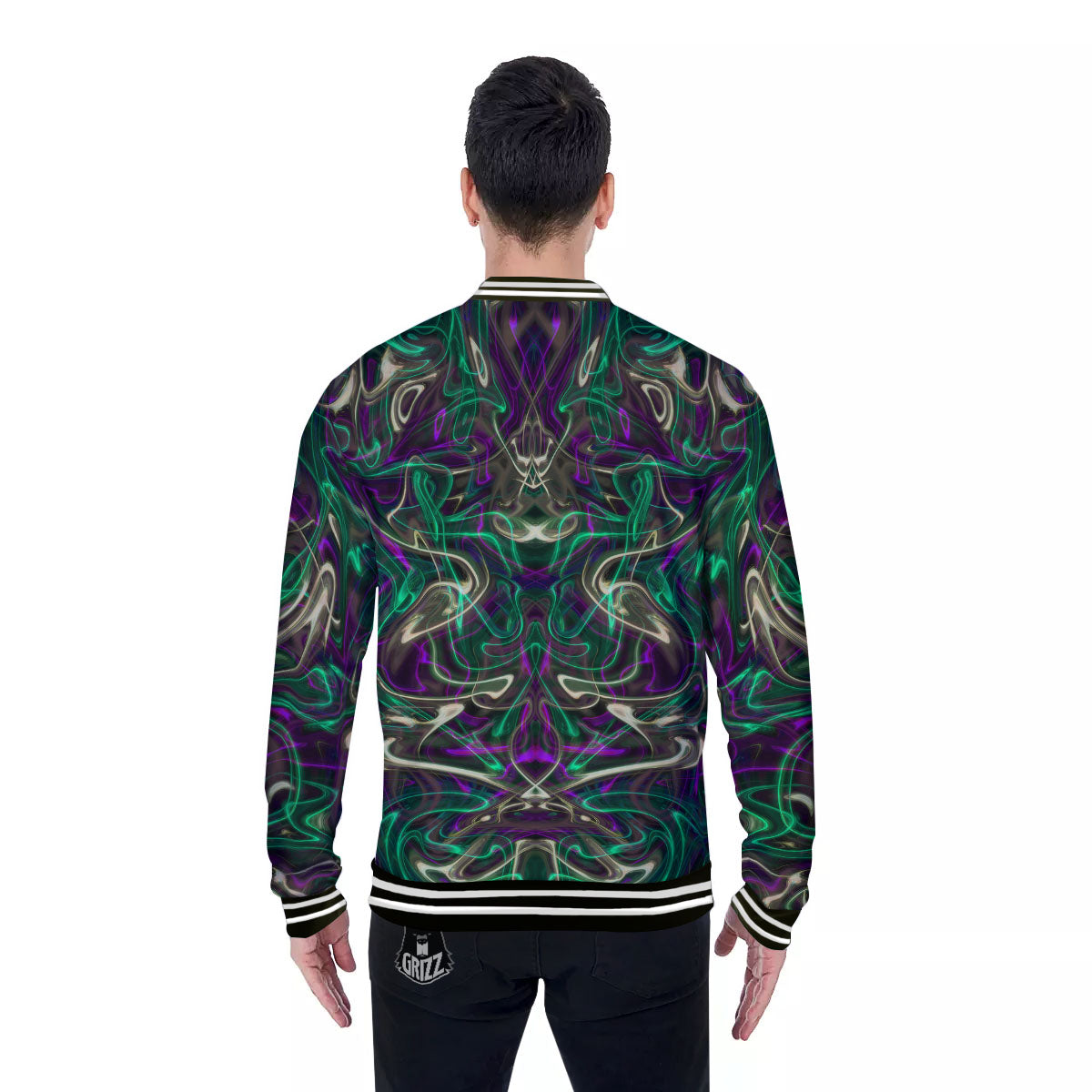 Trippy Smoke Psychedelic Print Baseball Jacket-grizzshop