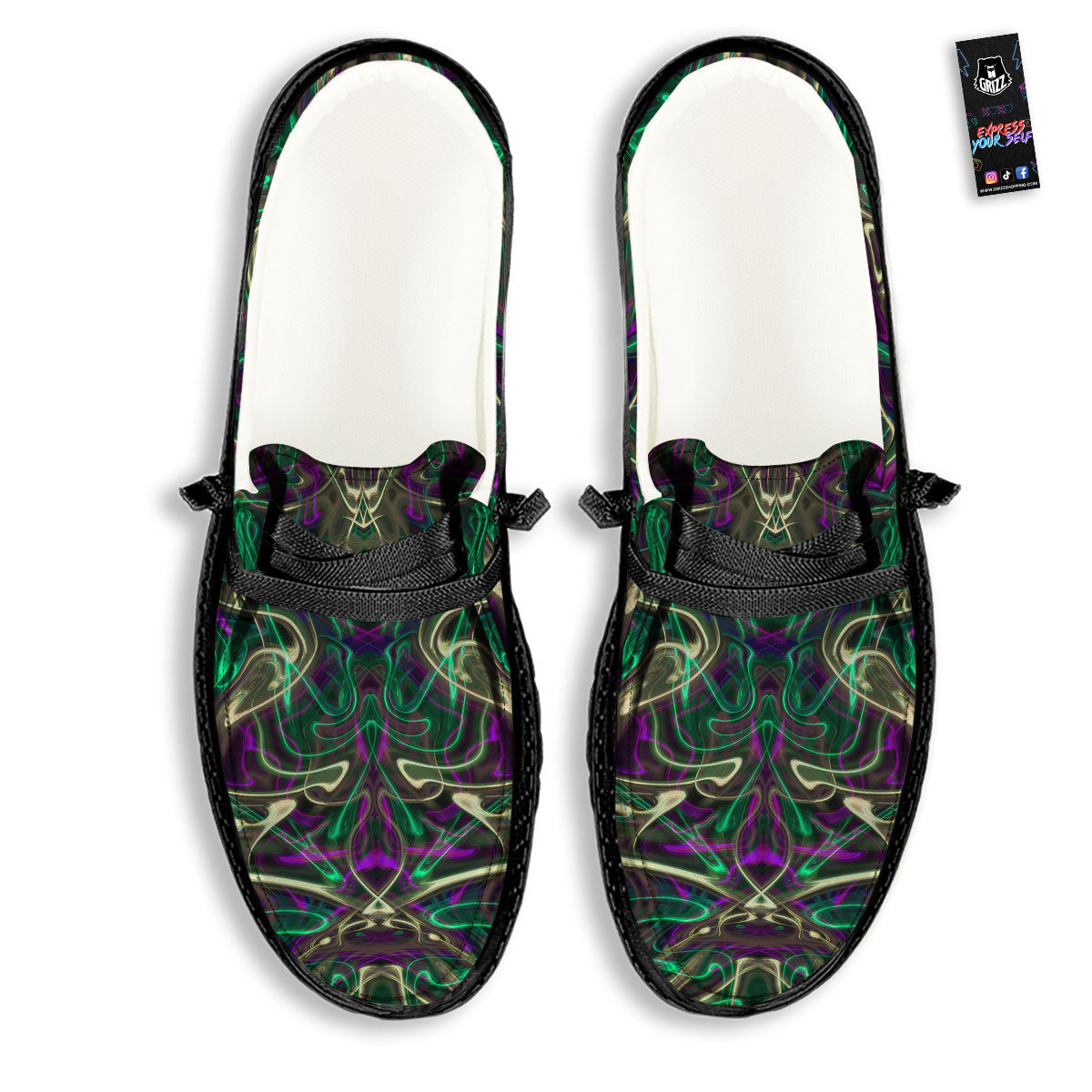 Trippy Smoke Psychedelic Print Black Loafers-grizzshop