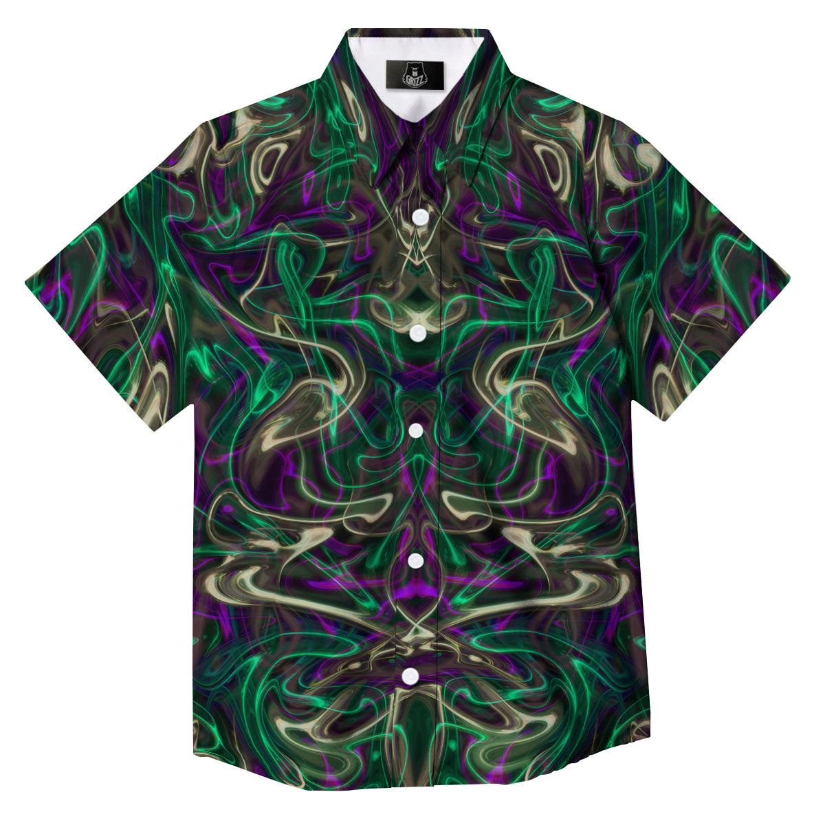 Trippy Smoke Psychedelic Print Button Up Shirt-grizzshop