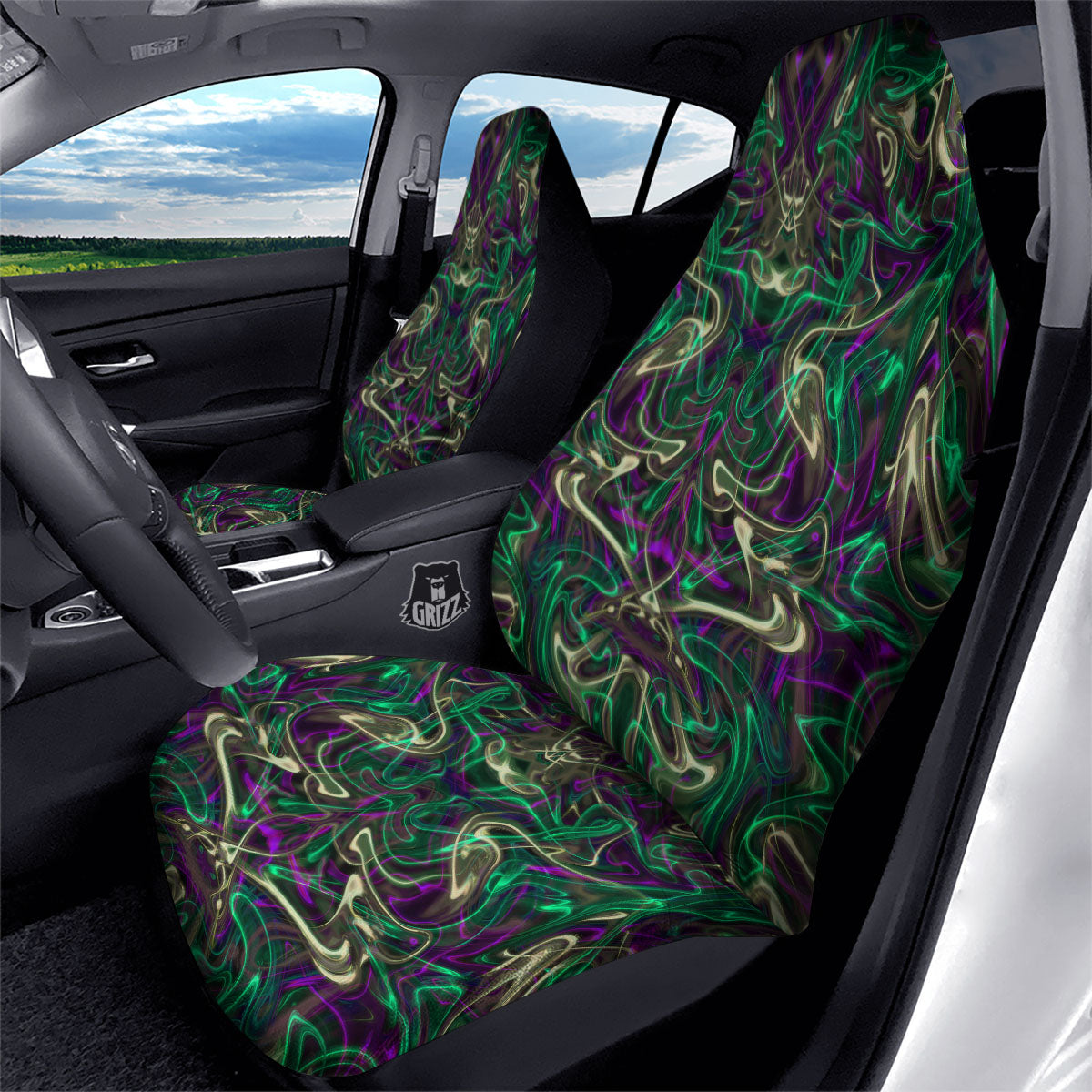 Trippy Smoke Psychedelic Print Car Seat Covers-grizzshop