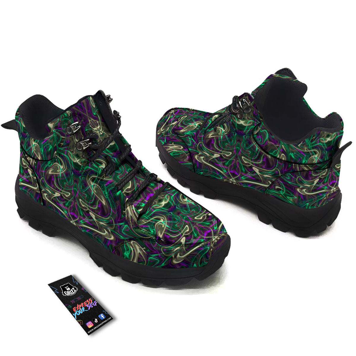 Trippy Smoke Psychedelic Print Hiking Shoes-grizzshop
