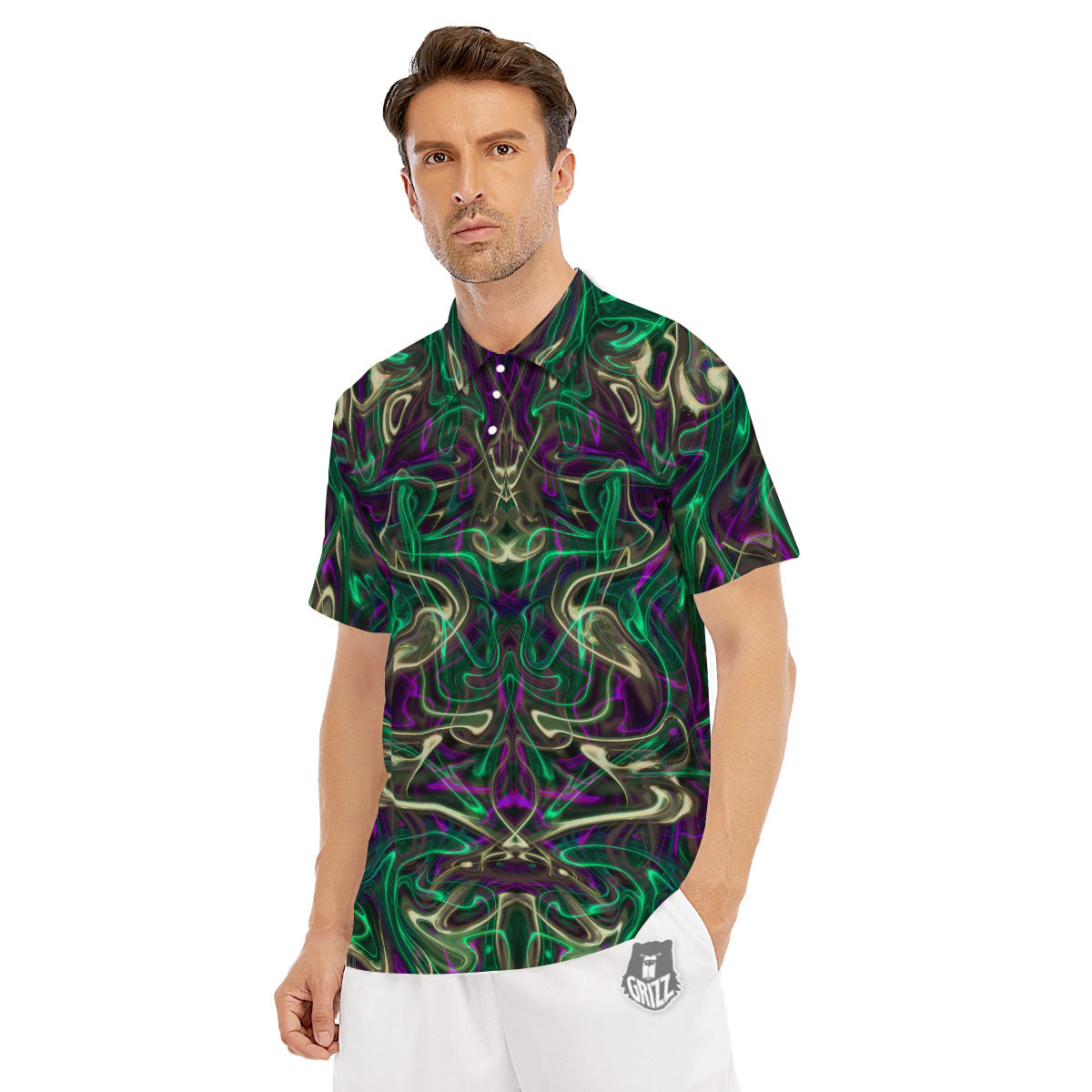 Trippy Smoke Psychedelic Print Men's Golf Shirts-grizzshop