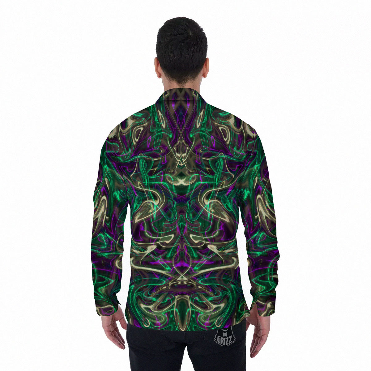 Trippy Smoke Psychedelic Print Men's Long Sleeve Shirts-grizzshop