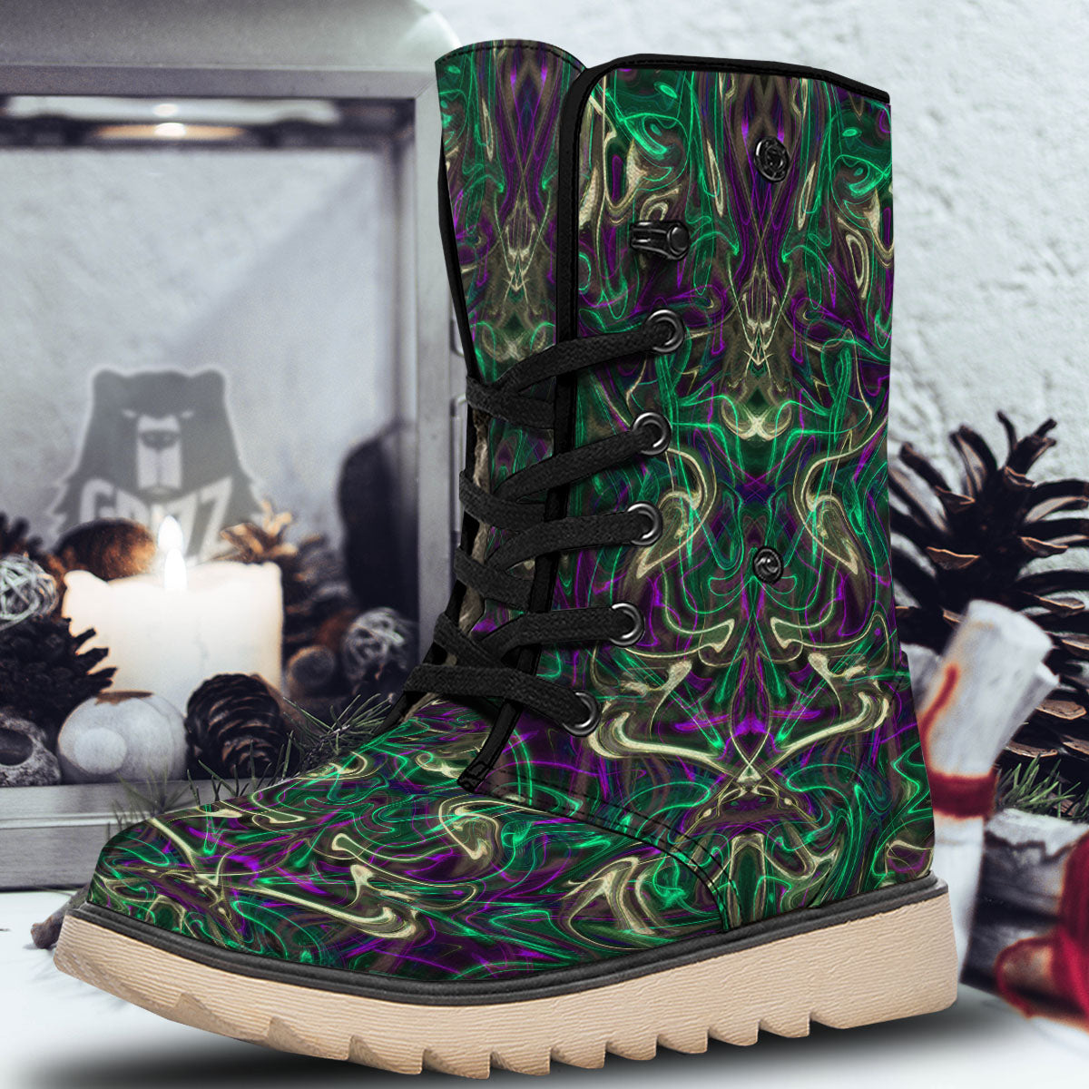 Trippy Smoke Psychedelic Print Snow Boots-grizzshop