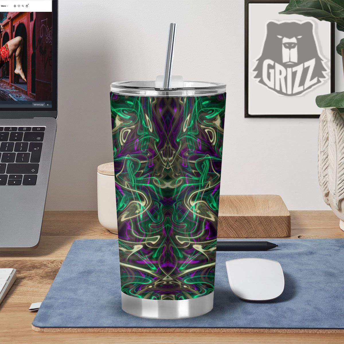 Trippy Smoke Psychedelic Print Tumbler-grizzshop
