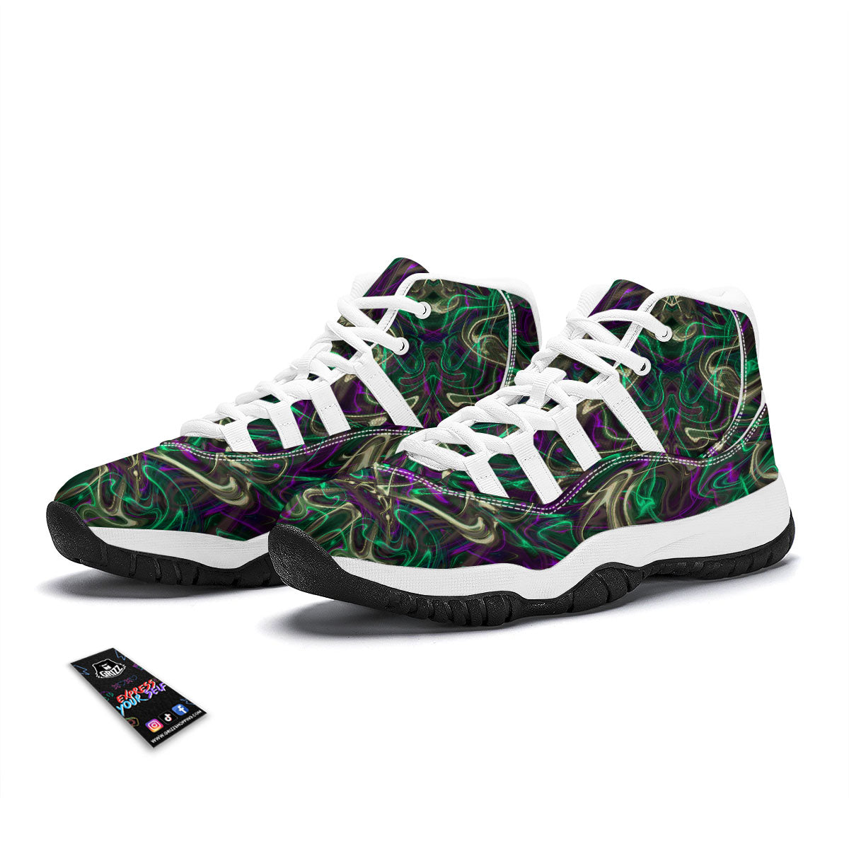 Trippy Smoke Psychedelic Print White Bball Shoes-grizzshop