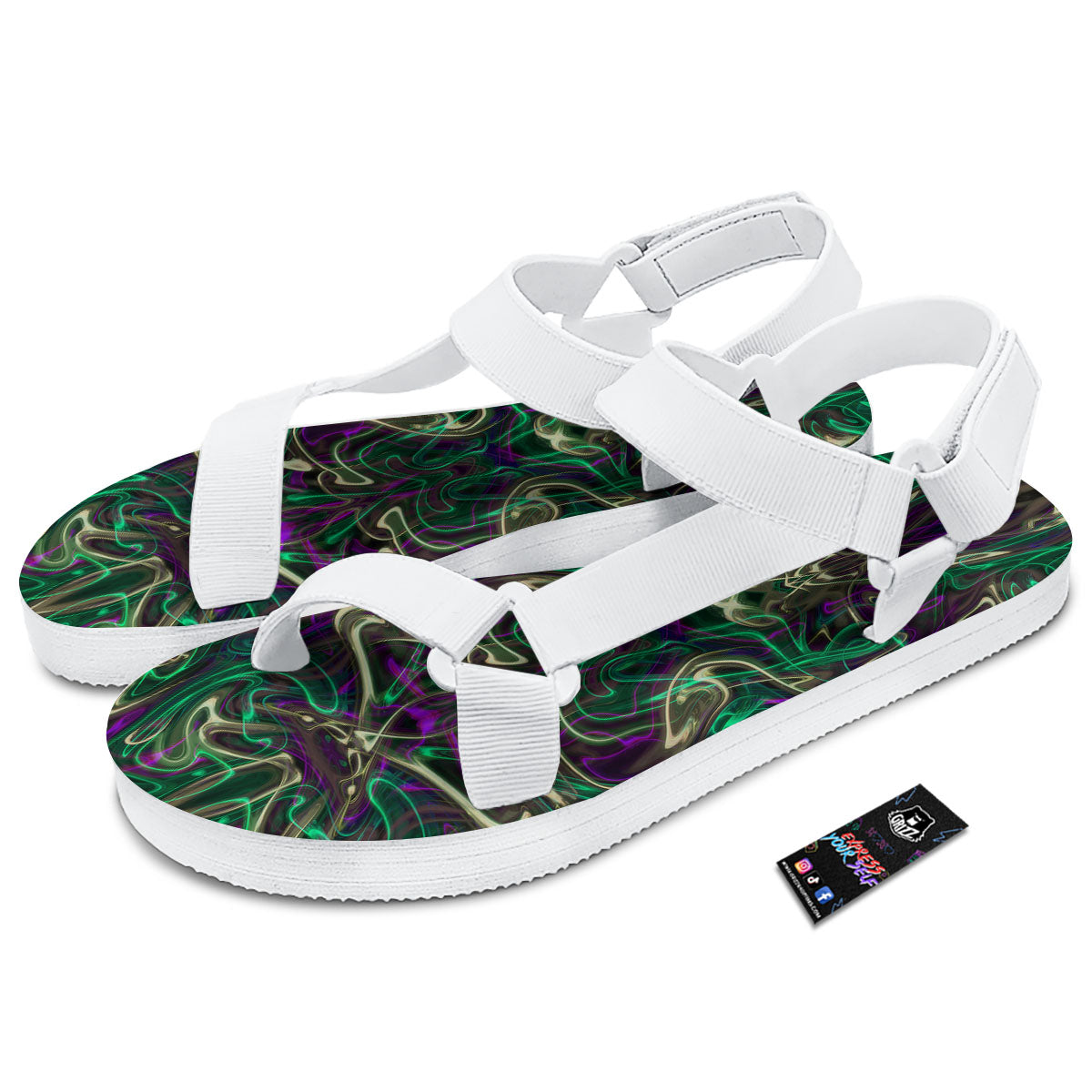Trippy Smoke Psychedelic Print White Open Toe Sandals-grizzshop