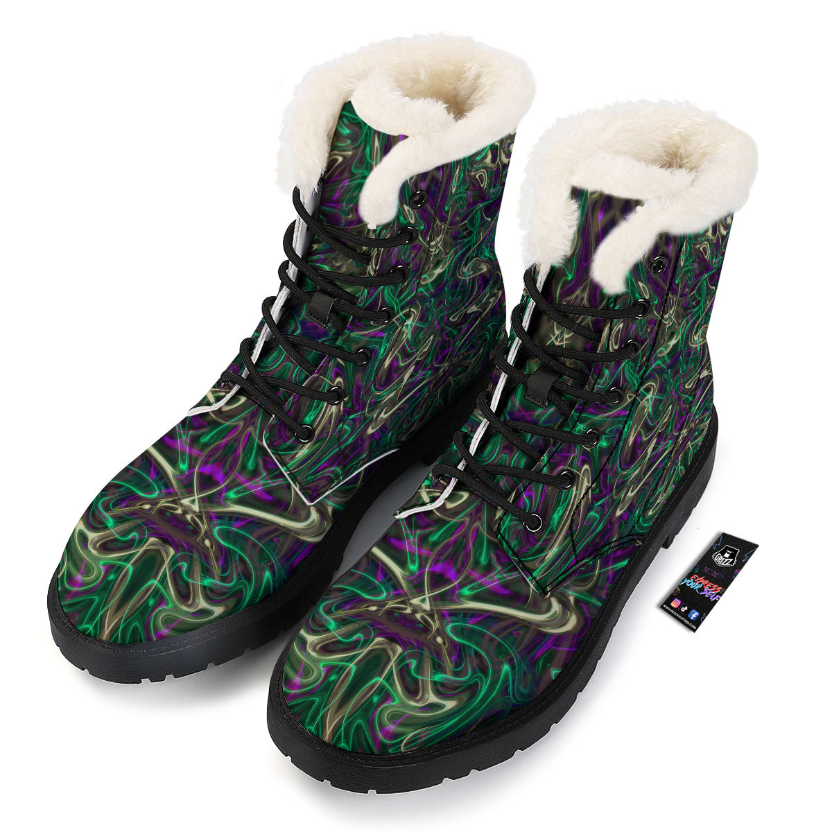 Trippy Smoke Psychedelic Print Winter Boots-grizzshop