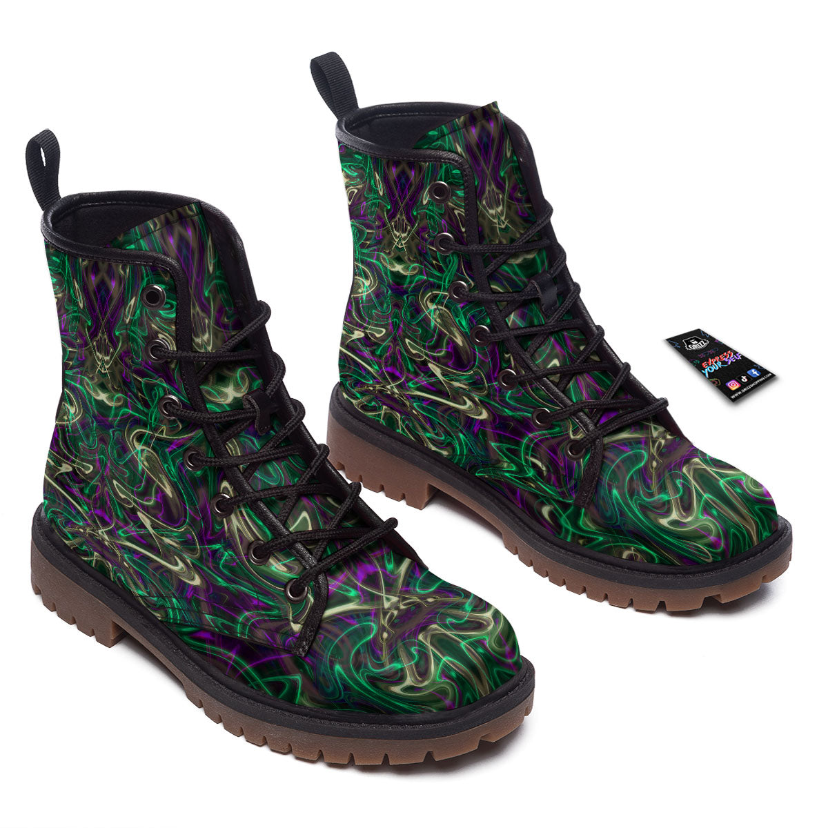 Trippy Smoke Psychedelic Print Work Boots-grizzshop