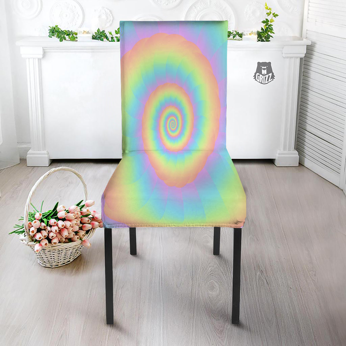 Trippy Spiral Colorful Print Dining Chair Slipcover-grizzshop