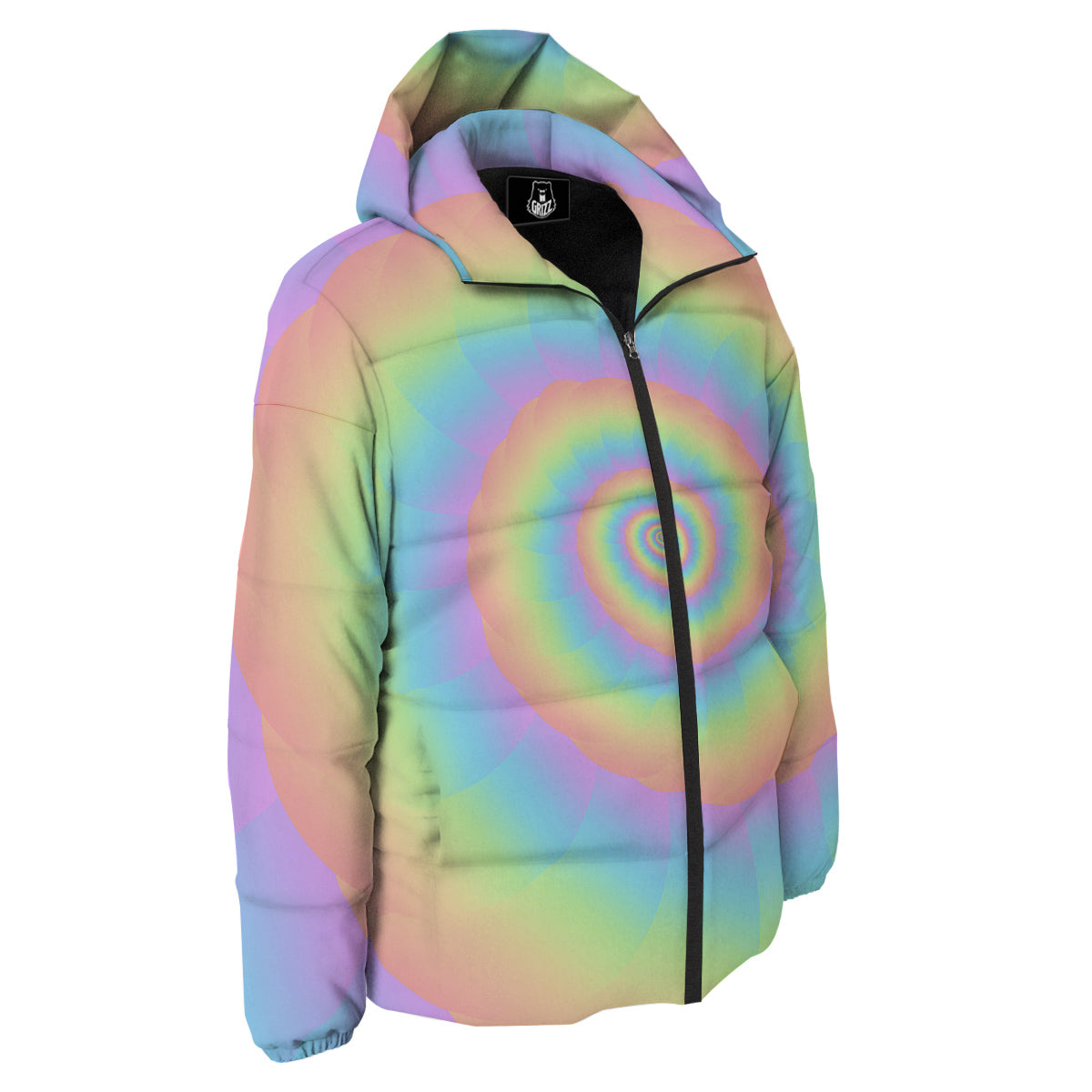 Trippy Spiral Colorful Print Down Jacket-grizzshop