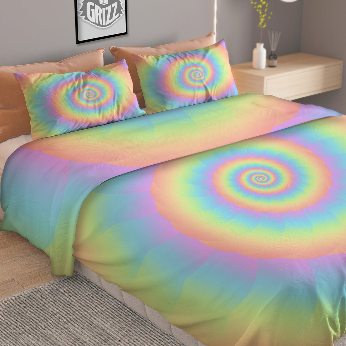 Trippy Spiral Colorful Print Duvet Cover Bedding Set