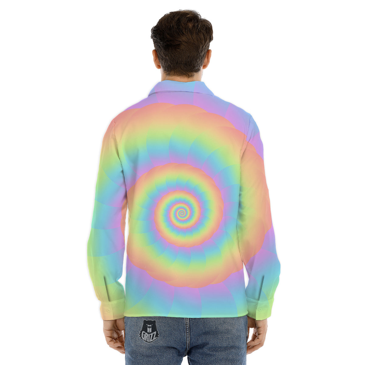 Trippy Spiral Colorful Print Men's Dress Shirts-grizzshop
